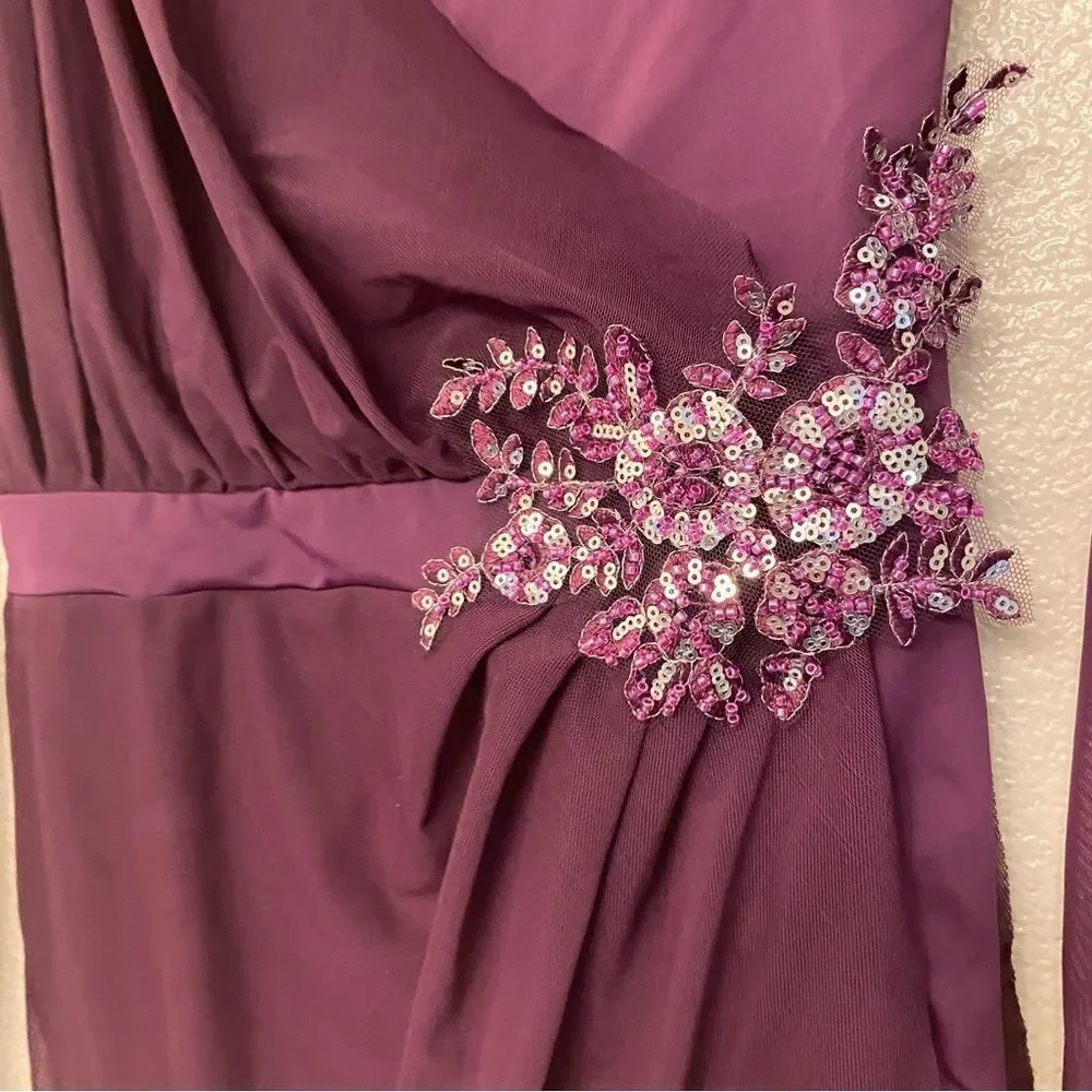 Weissman dance costume long sleeve mesh purple beaded Alone 13520 MA adult